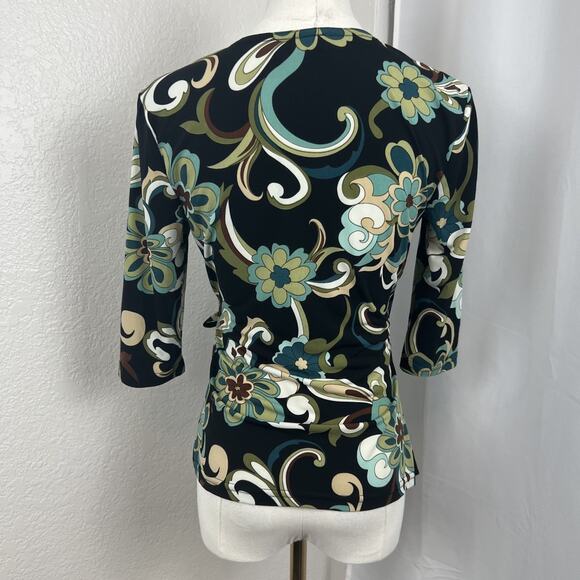 VTG Byer Top Womens Medium Black Retro Floral Wrap Stretch Y2K Boho Fairygrunge - Picture 5 of 11